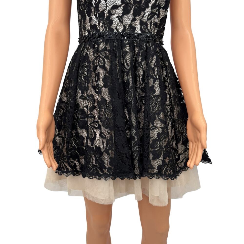 B. Darlin Womens Black Floral Lace Dress with Tulle Sz 7/8 Homecoming Party Prom - Picture 5 of 13
